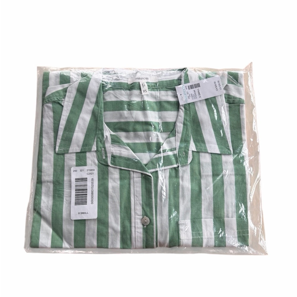 Maurices Green & White Vertical Stripe Button Down Shirt - Size XS - NWT